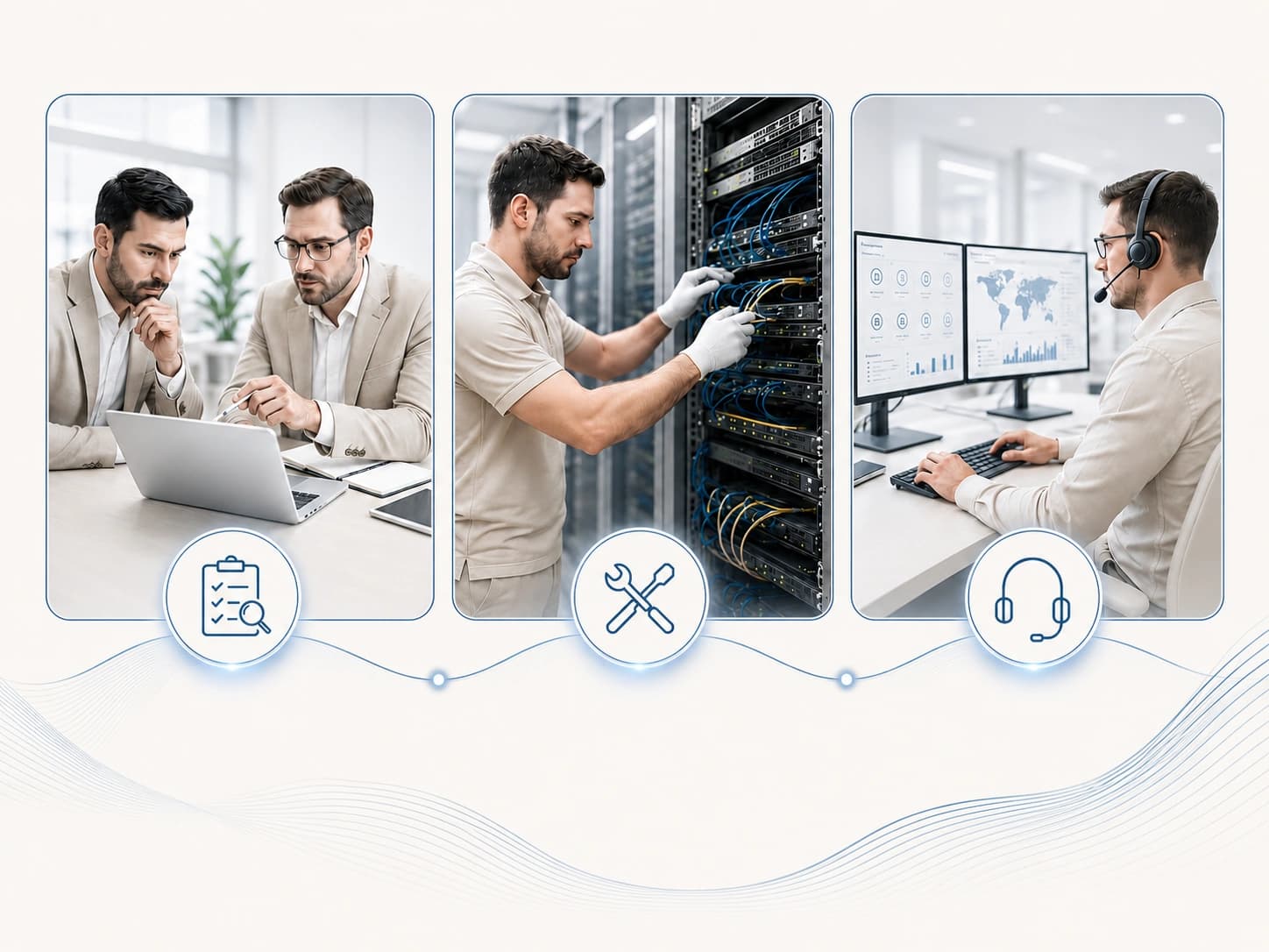 IT team planning, installing network equipment, and providing technical support