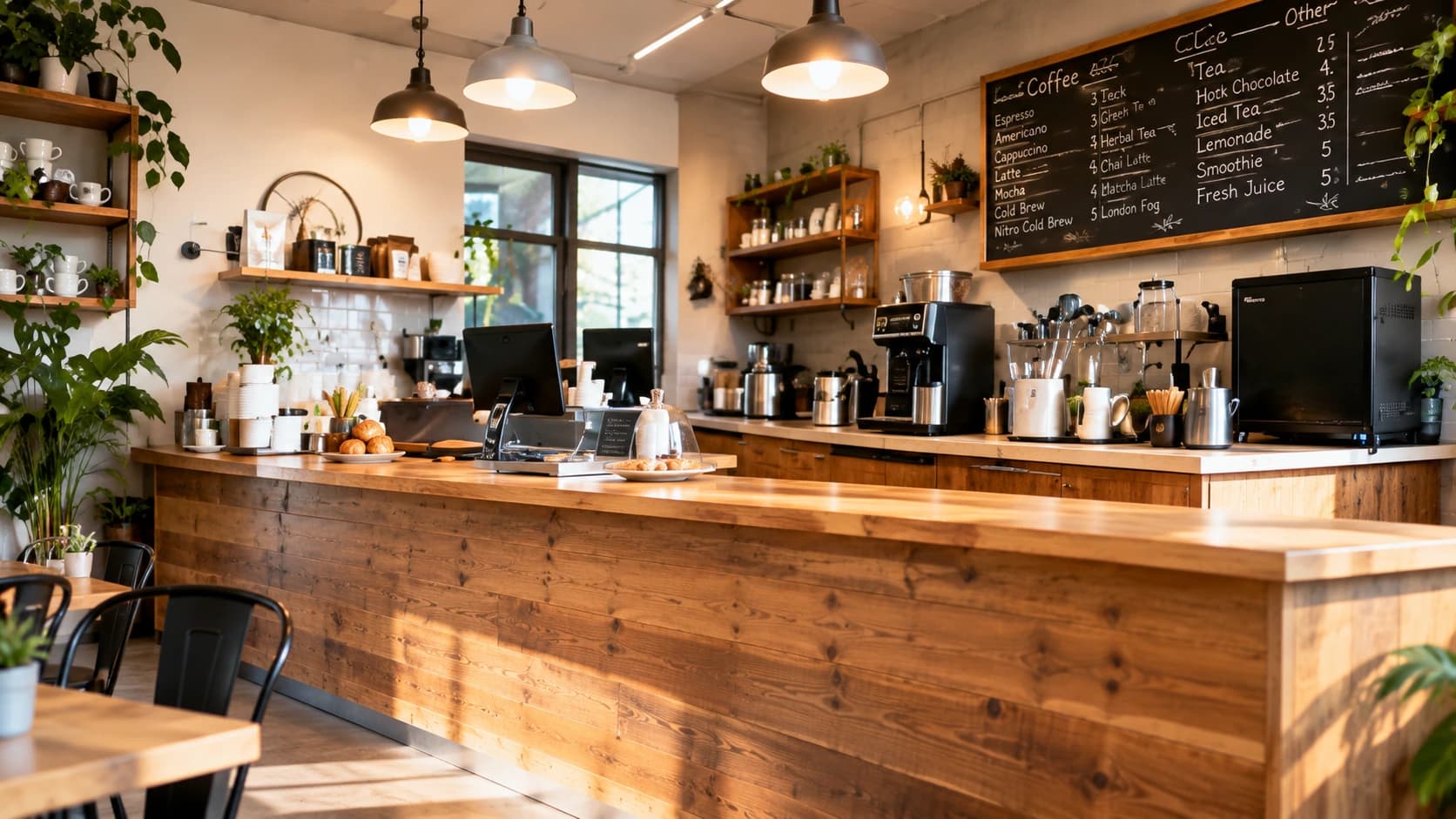 Small business owner working at café counter